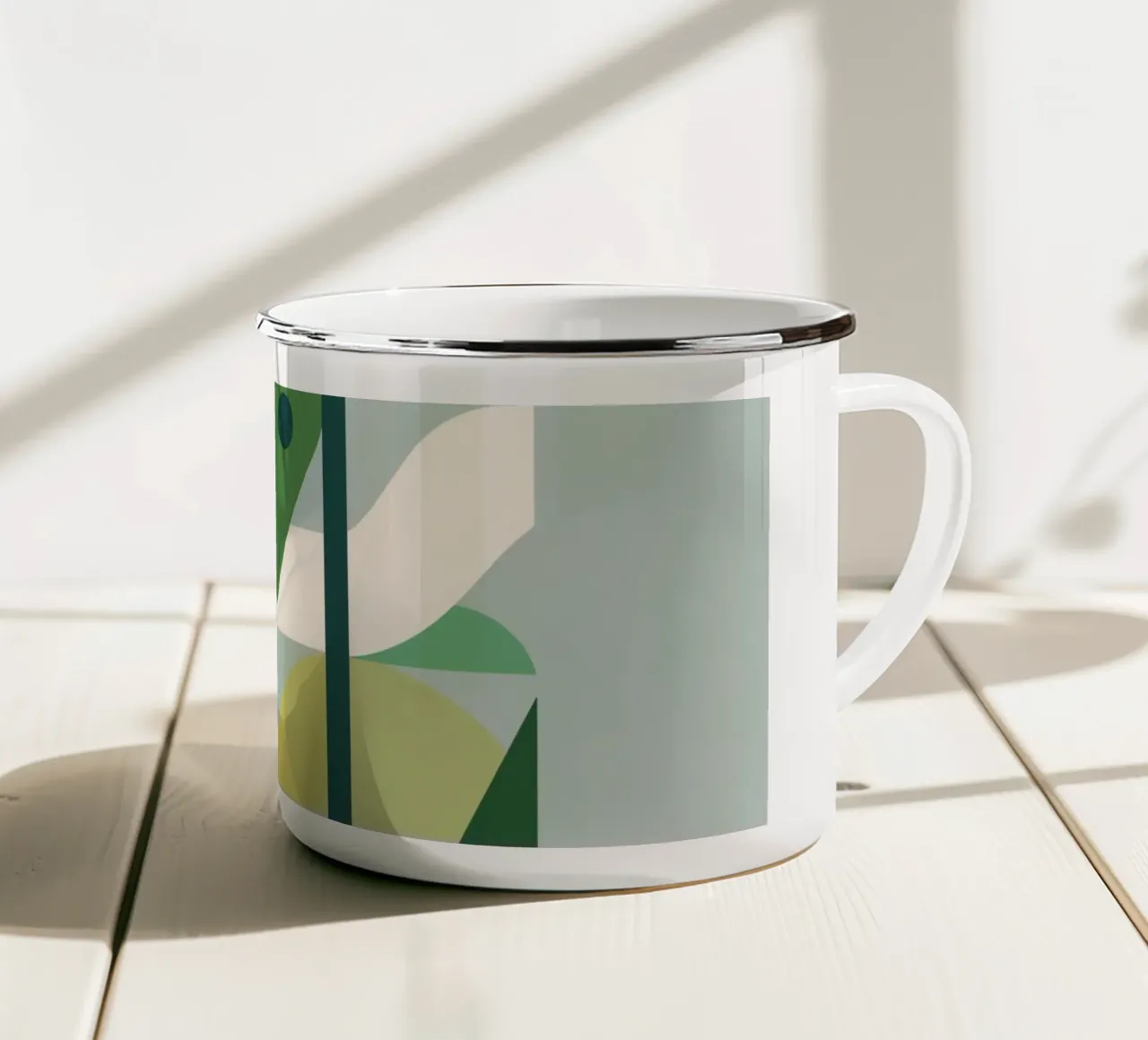 Composizione geometrica astratta con scala e arte circolare tazza in smalto da DesignDoodle