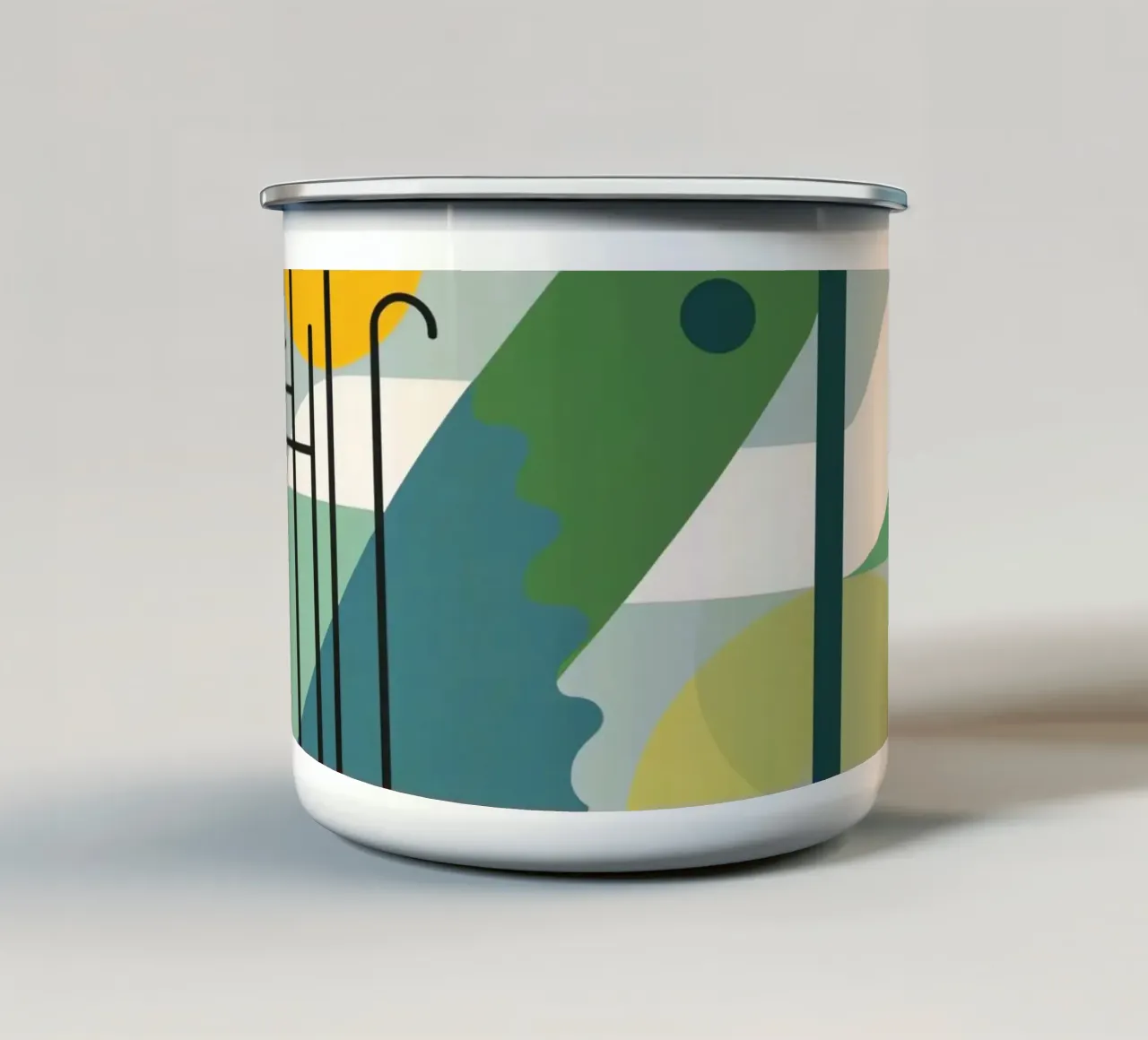 Composizione geometrica astratta con scala e arte circolare tazza in smalto da DesignDoodle