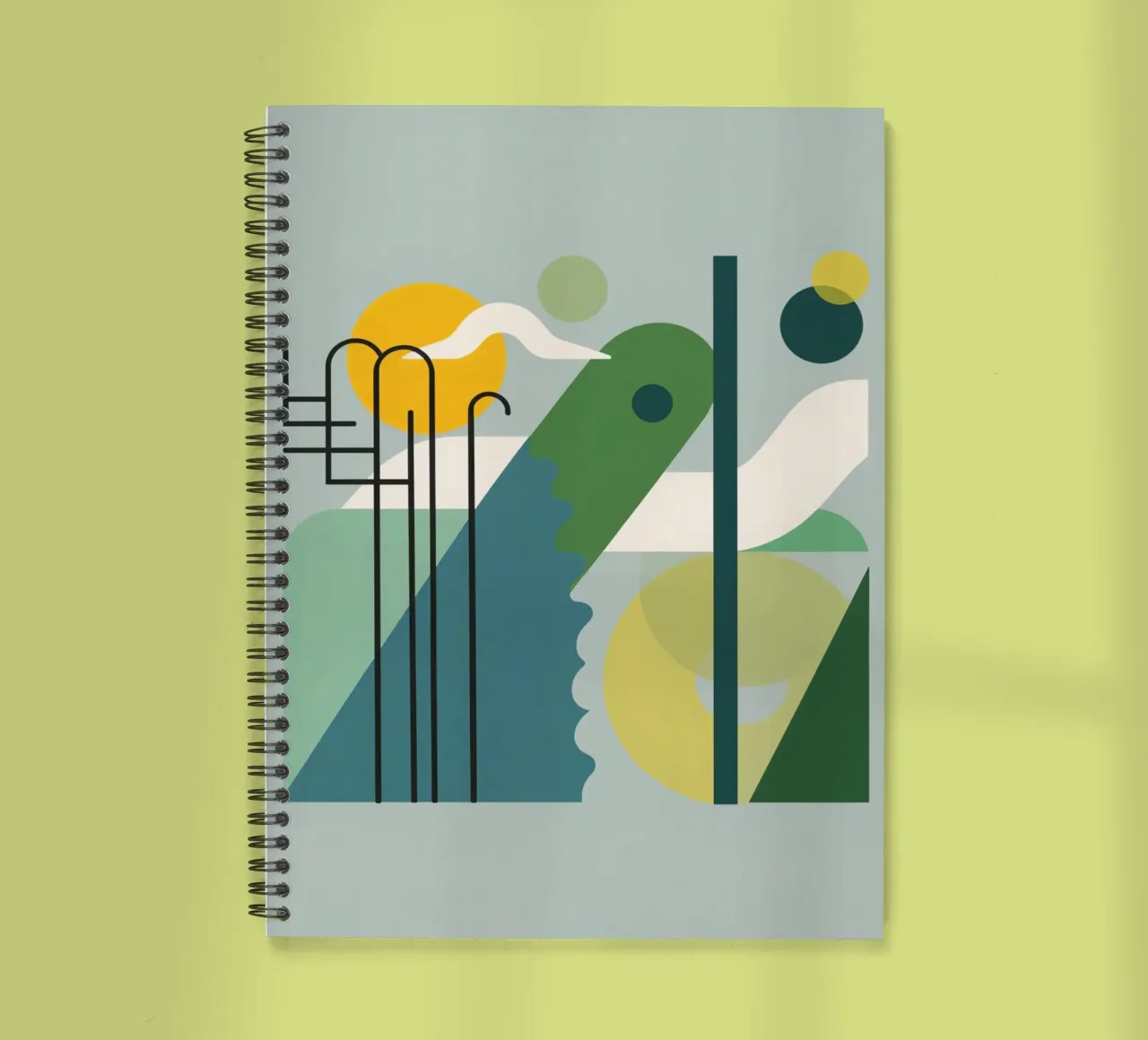 Abstract Geometric Composition with Ladder and Circular Art spiral notebook by DesignDoodle
