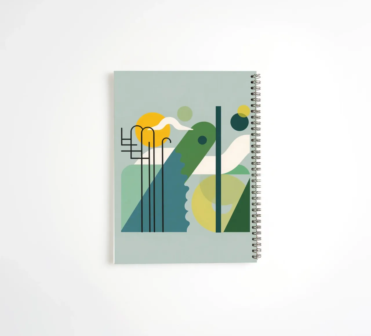 Abstract Geometric Composition with Ladder and Circular Art spiral notebook by DesignDoodle
