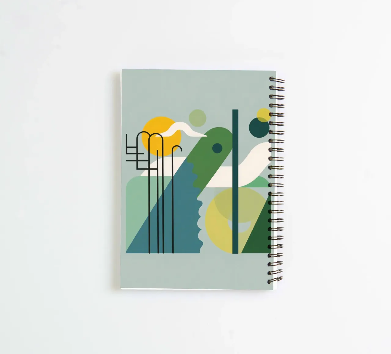 Abstract Geometric Composition with Ladder and Circular Art spiral notebook by DesignDoodle