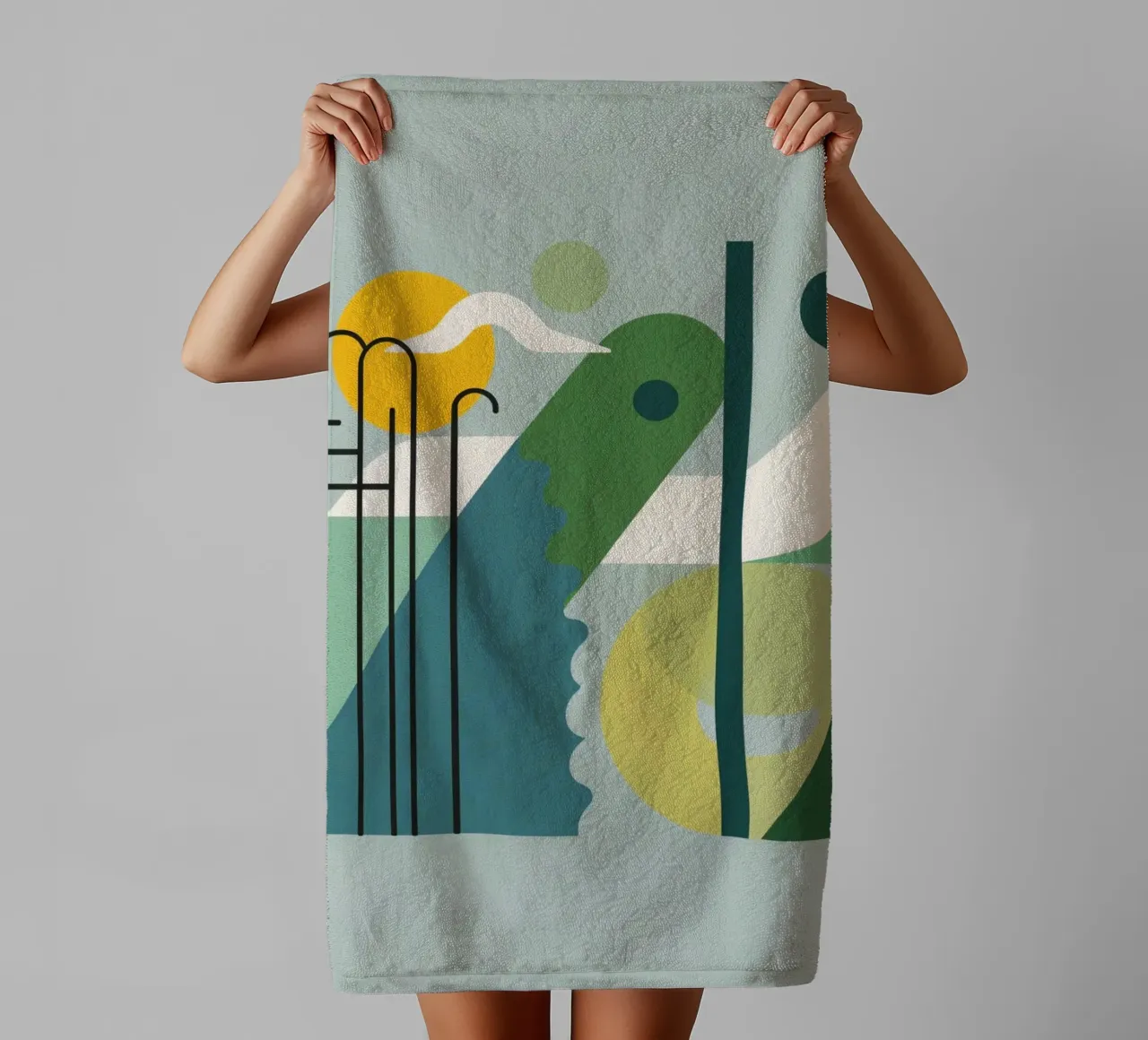 Abstract Geometric Composition with Ladder and Circular Art towel by DesignDoodle
