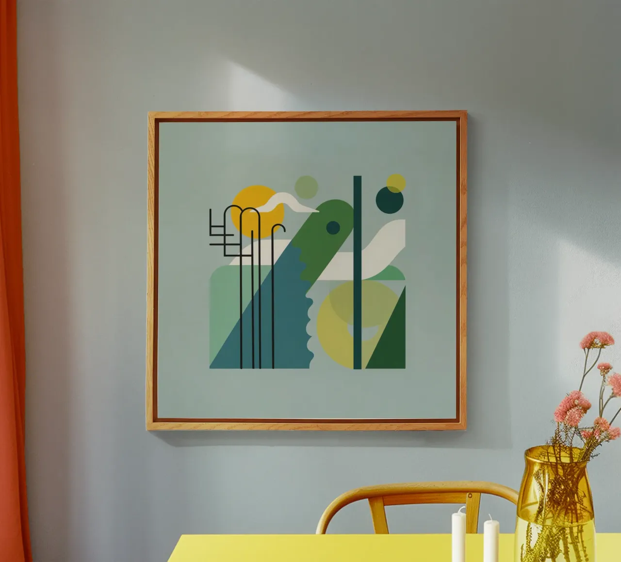 Composizione geometrica astratta con scala e arte circolare plexiglass da DesignDoodle