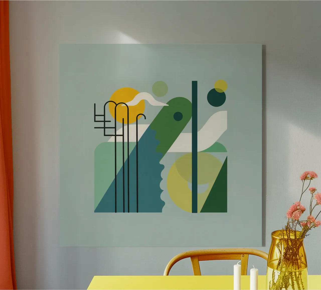 Composizione geometrica astratta con scala e arte circolare plexiglass da DesignDoodle