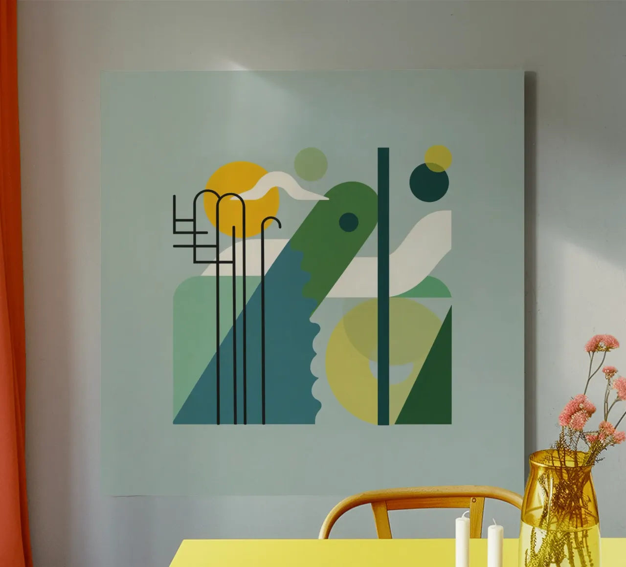 Composizione geometrica astratta con scala e arte circolare tela con Cornice a cassetta da DesignDoodle