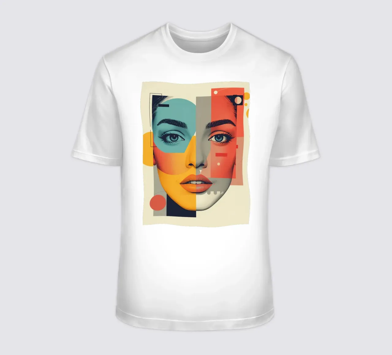 Abstract Geometric Portrait of Woman's Face with Shapes t-shirt by DesignDoodle