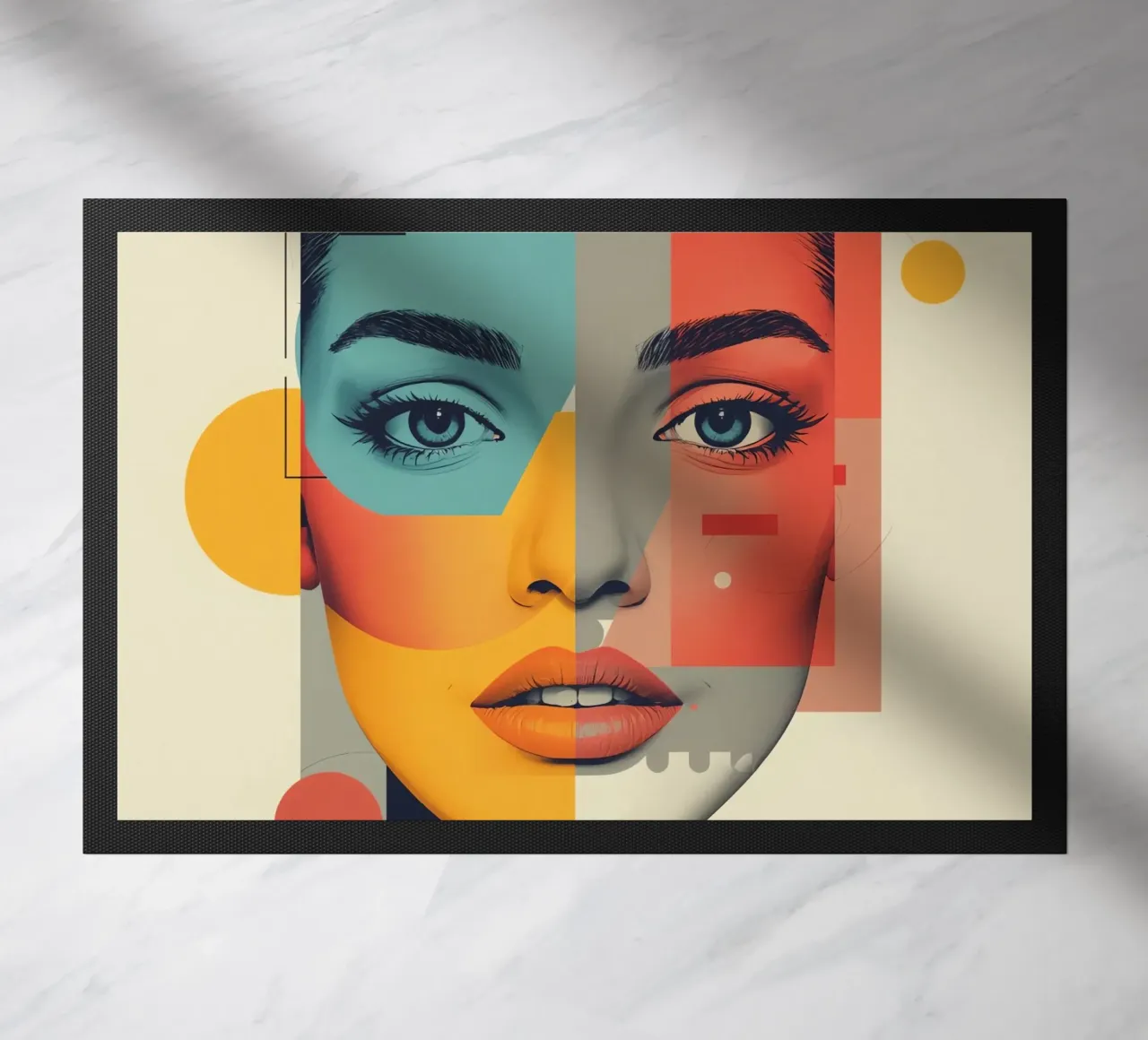 Abstract Geometric Portrait of Woman's Face with Shapes doormat by DesignDoodle