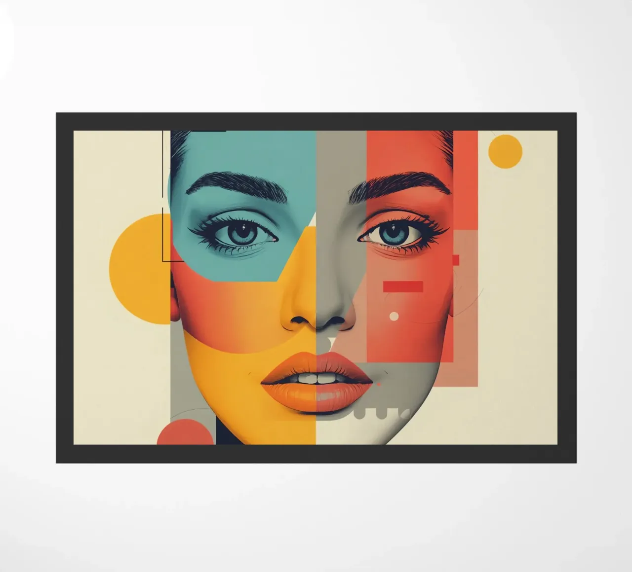 Abstract Geometric Portrait of Woman's Face with Shapes doormat by DesignDoodle