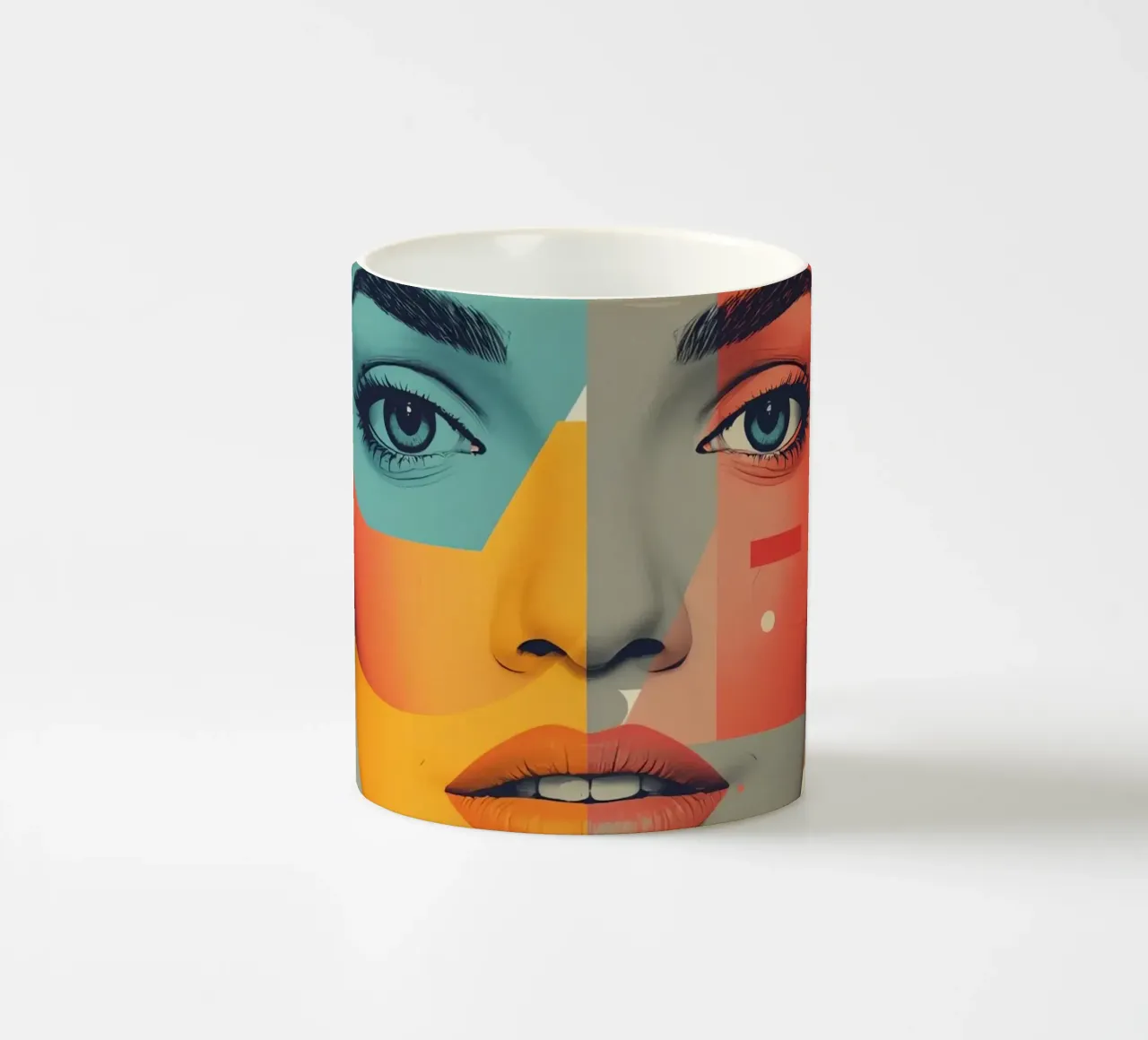 Abstract Geometric Portrait of Woman's Face with Shapes ceramic mug by DesignDoodle