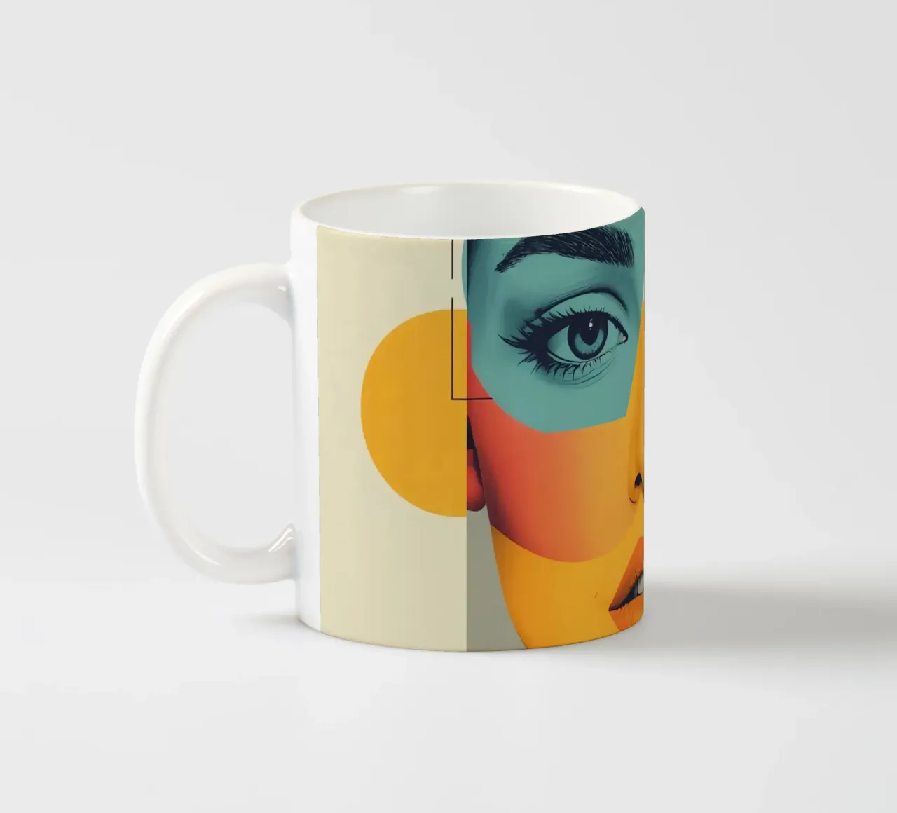 Abstract Geometric Portrait of Woman's Face with Shapes ceramic mug by DesignDoodle