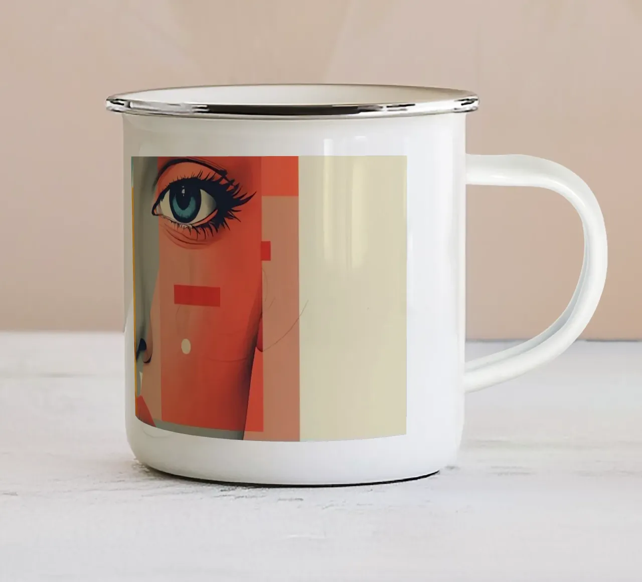 Abstract Geometric Portrait of Woman's Face with Shapes enamel mug by DesignDoodle
