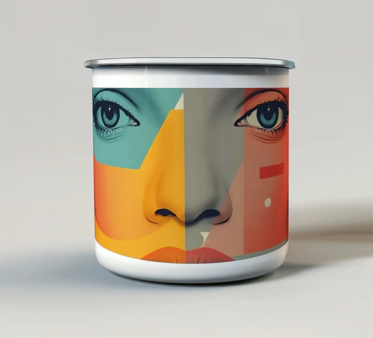 Abstract Geometric Portrait of Woman's Face with Shapes enamel mug by DesignDoodle