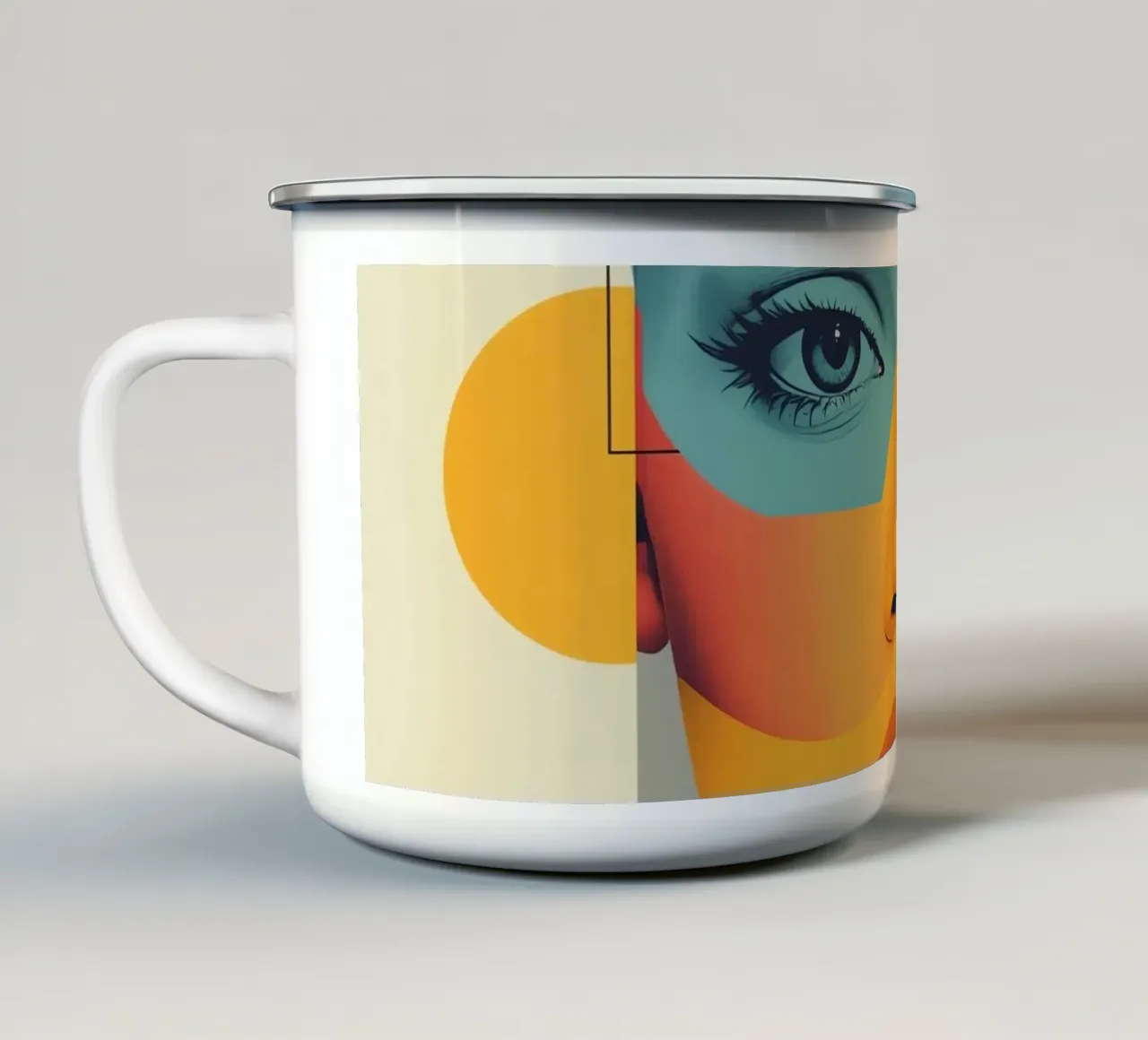 Abstract Geometric Portrait of Woman's Face with Shapes enamel mug by DesignDoodle