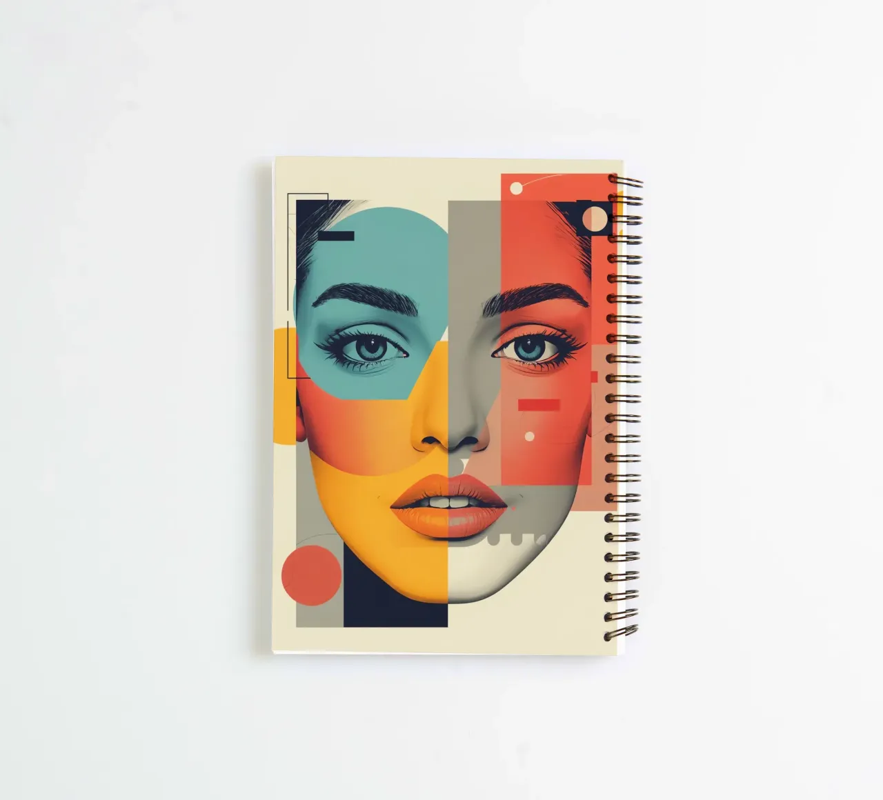 Abstract Geometric Portrait of Woman's Face with Shapes spiral notebook by DesignDoodle