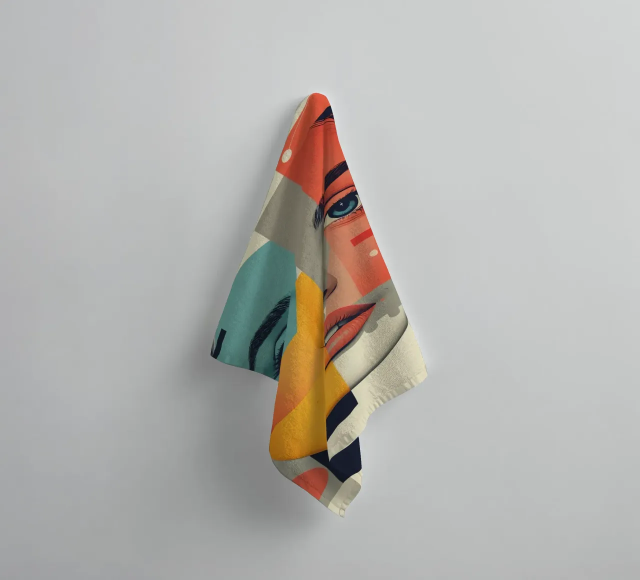 Abstract Geometric Portrait of Woman's Face with Shapes towel by DesignDoodle