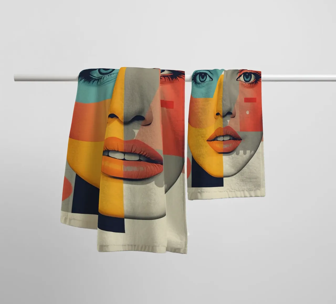 Abstract Geometric Portrait of Woman's Face with Shapes towel by DesignDoodle