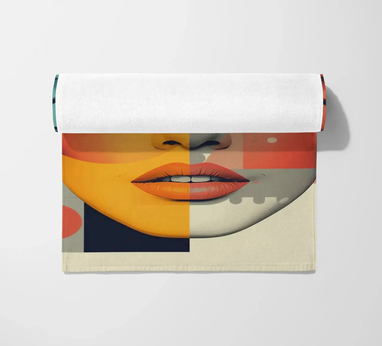 Abstract Geometric Portrait of Woman's Face with Shapes beach towel by DesignDoodle