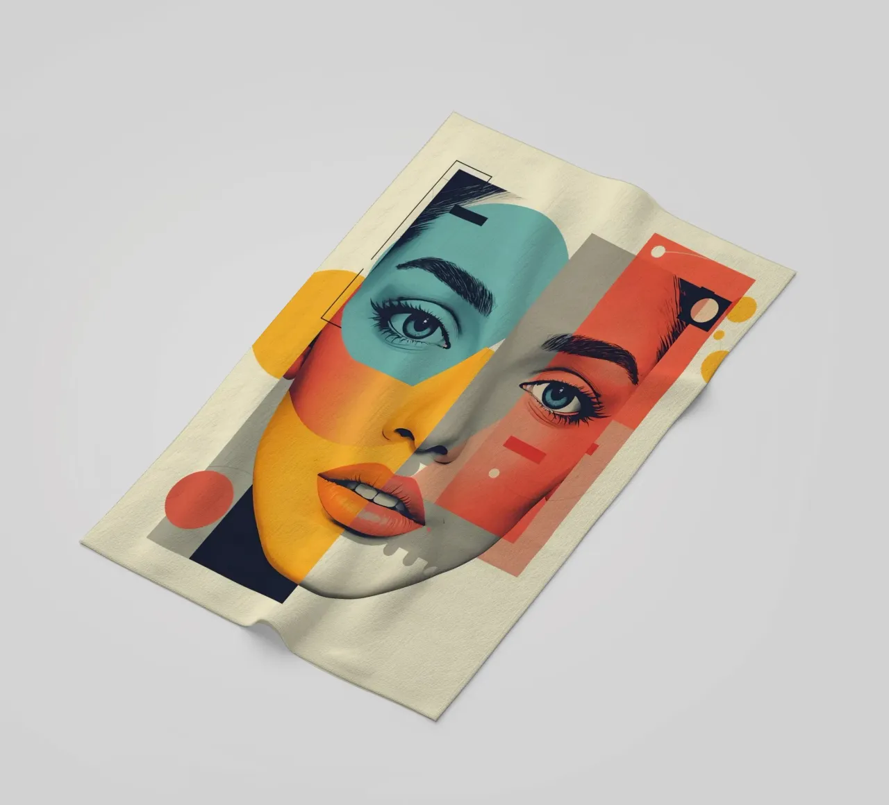 Abstract Geometric Portrait of Woman's Face with Shapes beach towel by DesignDoodle