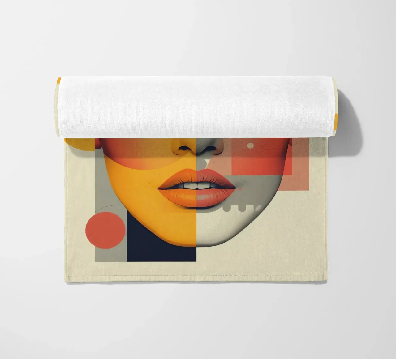Abstract Geometric Portrait of Woman's Face with Shapes beach towel by DesignDoodle