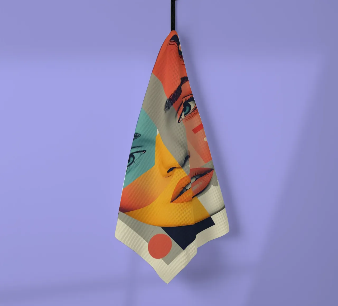 Abstract Geometric Portrait of Woman's Face with Shapes tea towel by DesignDoodle