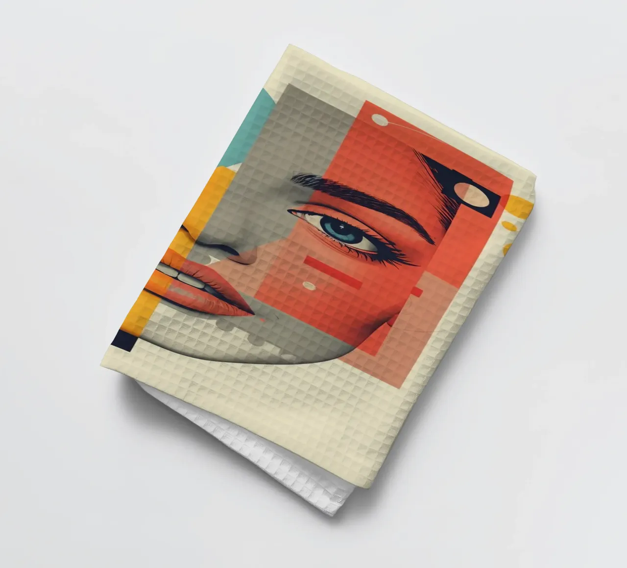 Abstract Geometric Portrait of Woman's Face with Shapes tea towel by DesignDoodle