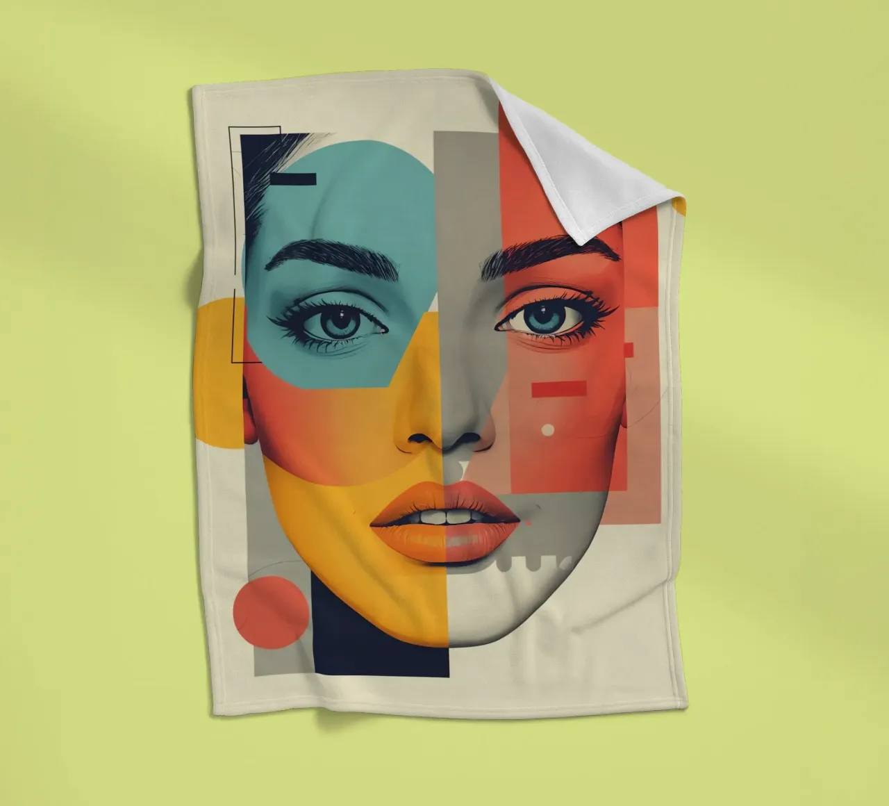 Abstract Geometric Portrait of Woman's Face with Shapes fleece blanket by DesignDoodle