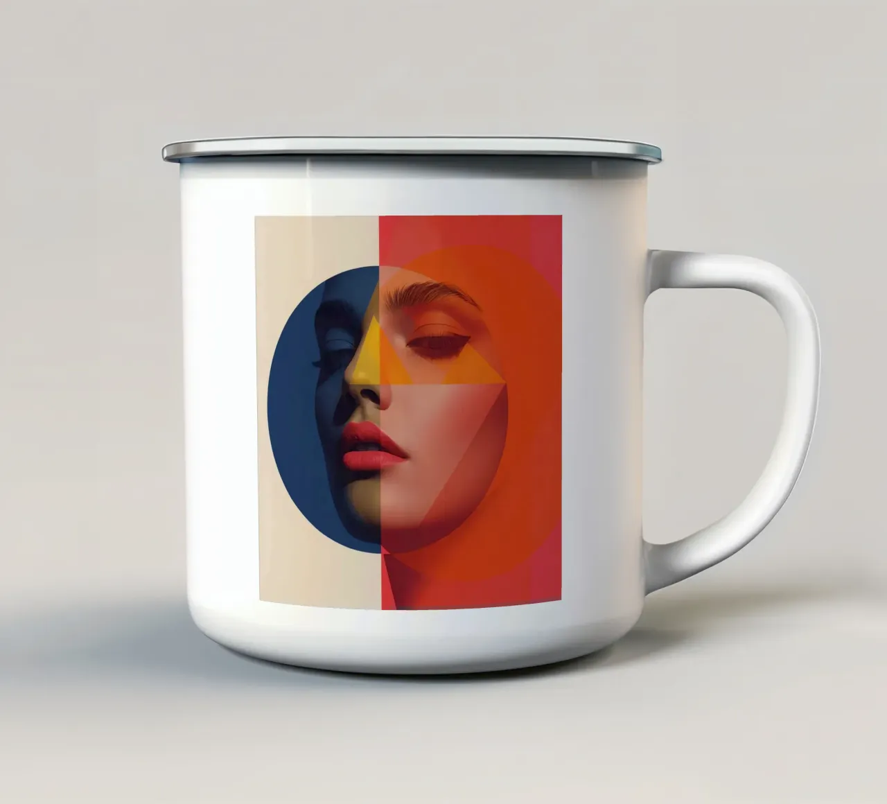Ritratto geometrico astratto con volto e forme tazza in smalto da DesignDoodle