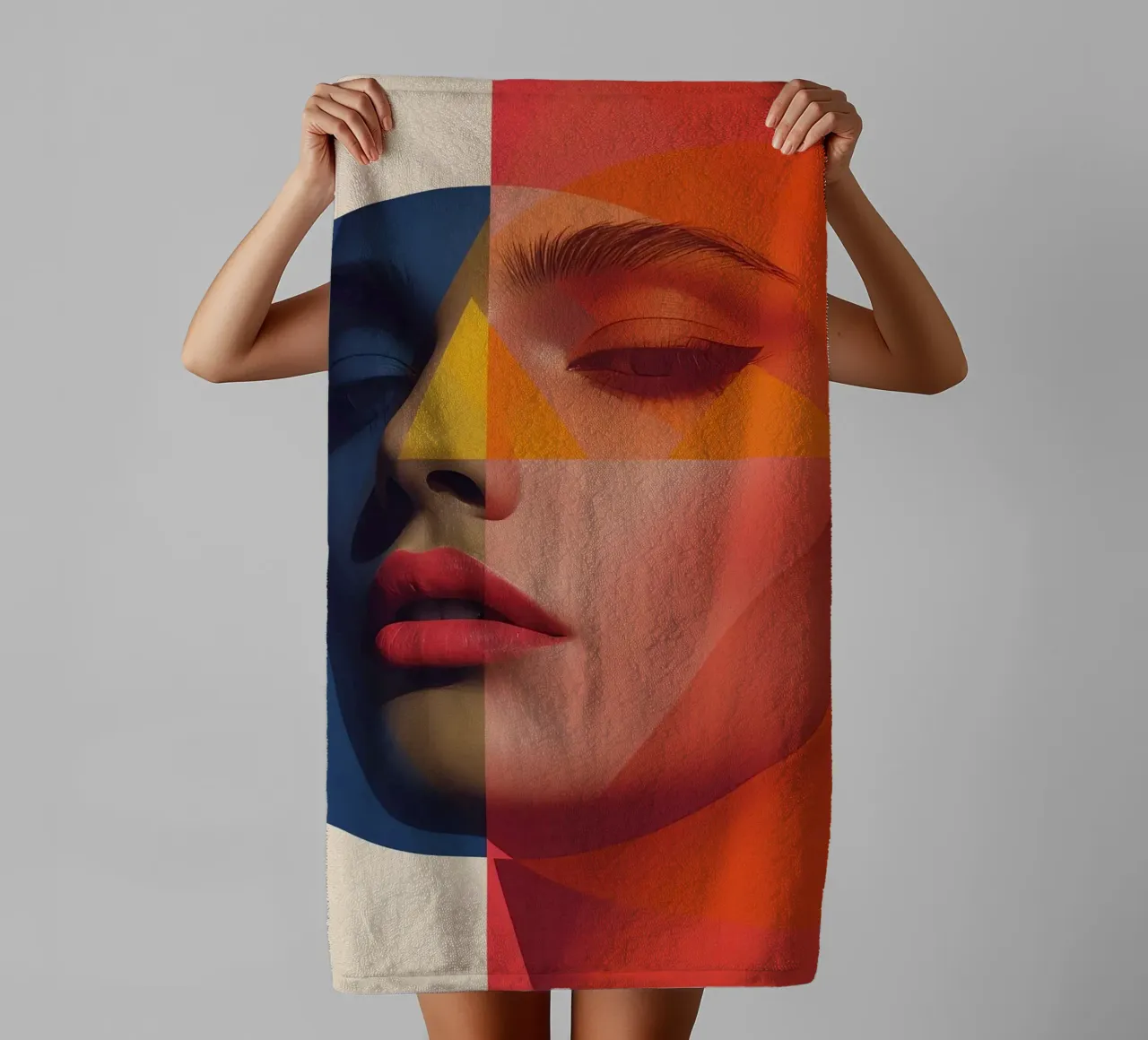Abstract Geometric Portrait with Face and Shapes towel by DesignDoodle