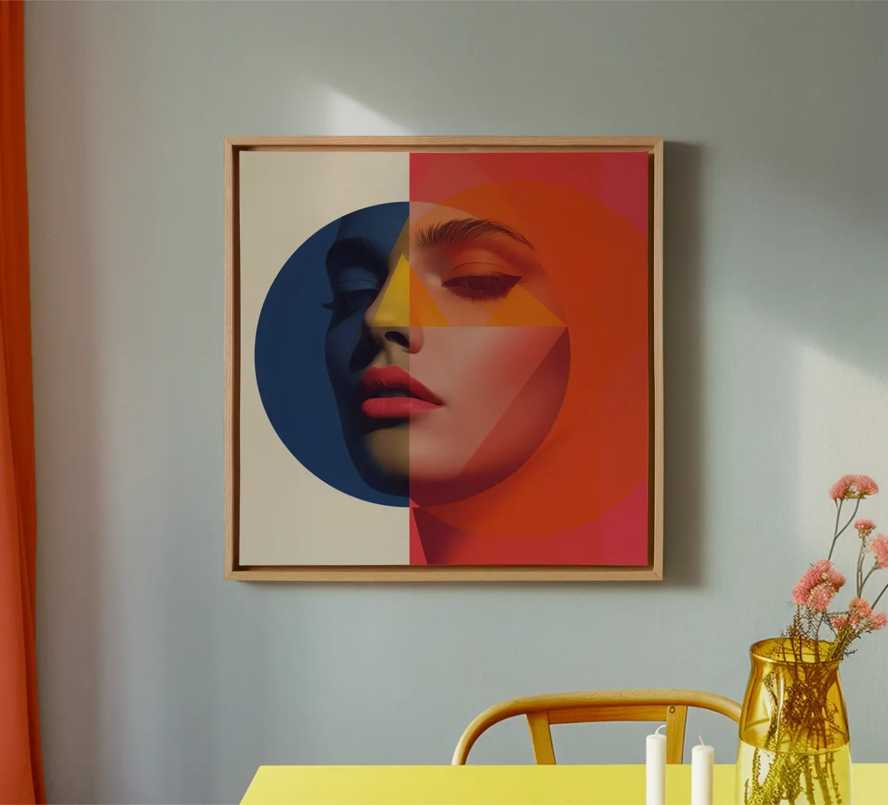 Abstract Geometrisch Portret met Gezicht en Vormen canvas met Baklijst van DesignDoodle