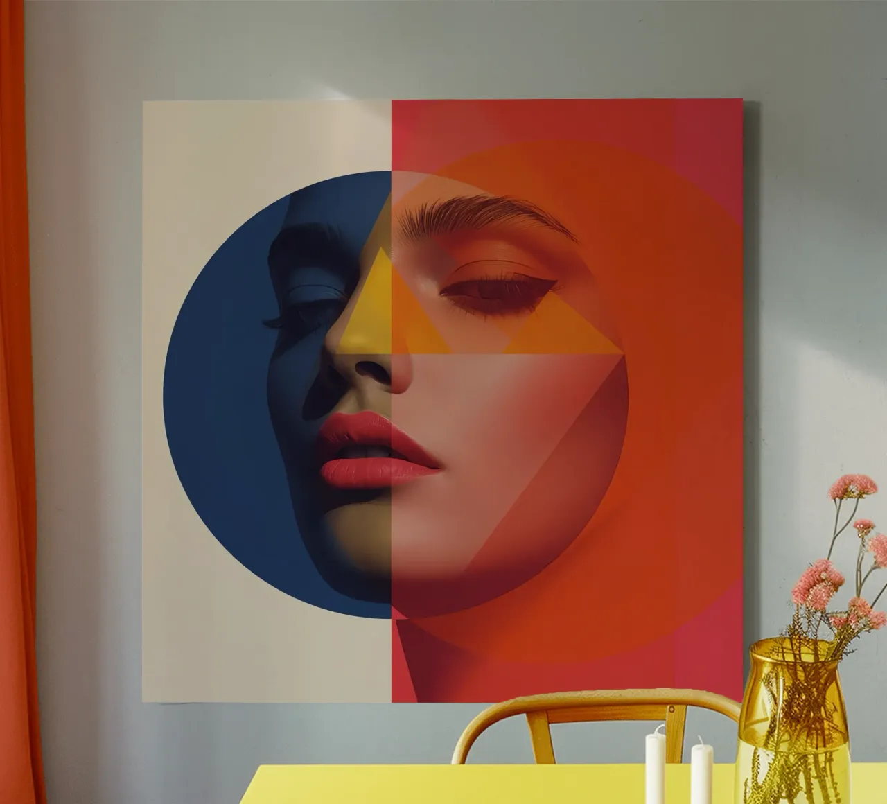 Abstract Geometrisch Portret met Gezicht en Vormen canvas met Baklijst van DesignDoodle