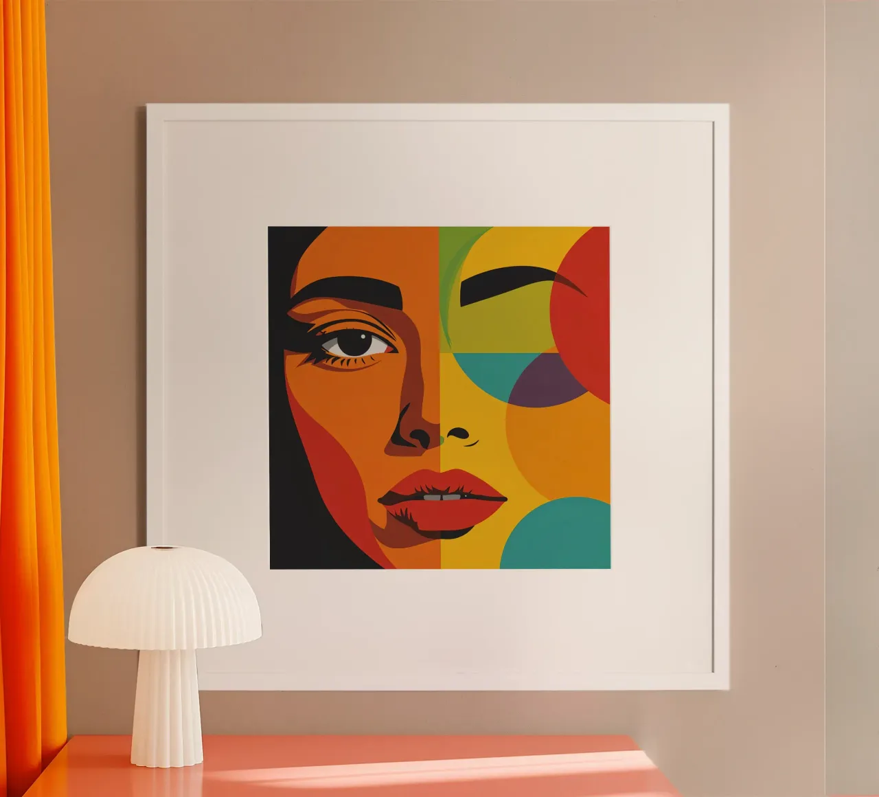 Ritratto geometrico astratto di donna con rappresentazione di metà volto poster con telaio in alluminio da DesignDoodle