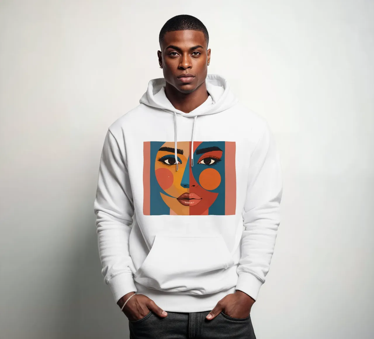 Ritratto astratto diviso da forme geometriche e colore felpa con cappuccio da DesignDoodle