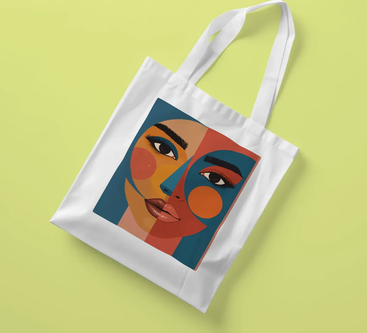 Ritratto astratto diviso da forme geometriche e colore borsa in juta da DesignDoodle