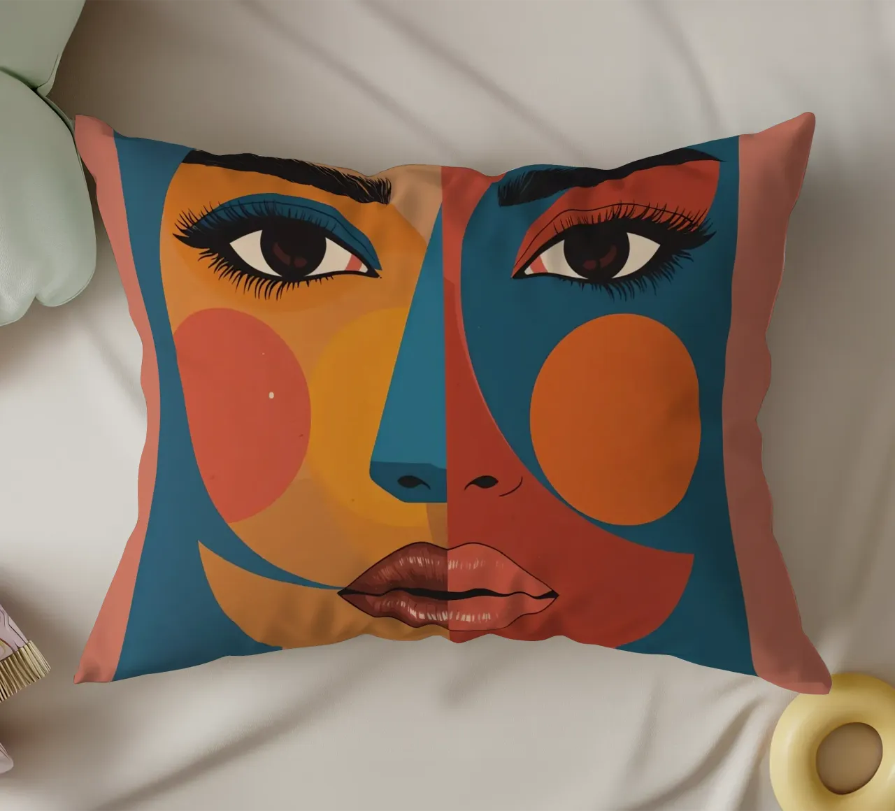 Ritratto astratto diviso da forme geometriche e colore cuscino da DesignDoodle
