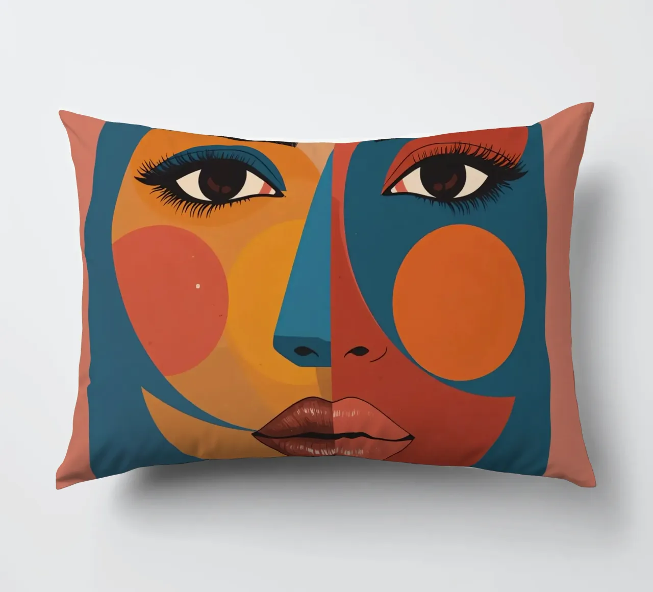 Ritratto astratto diviso da forme geometriche e colore cuscino da DesignDoodle