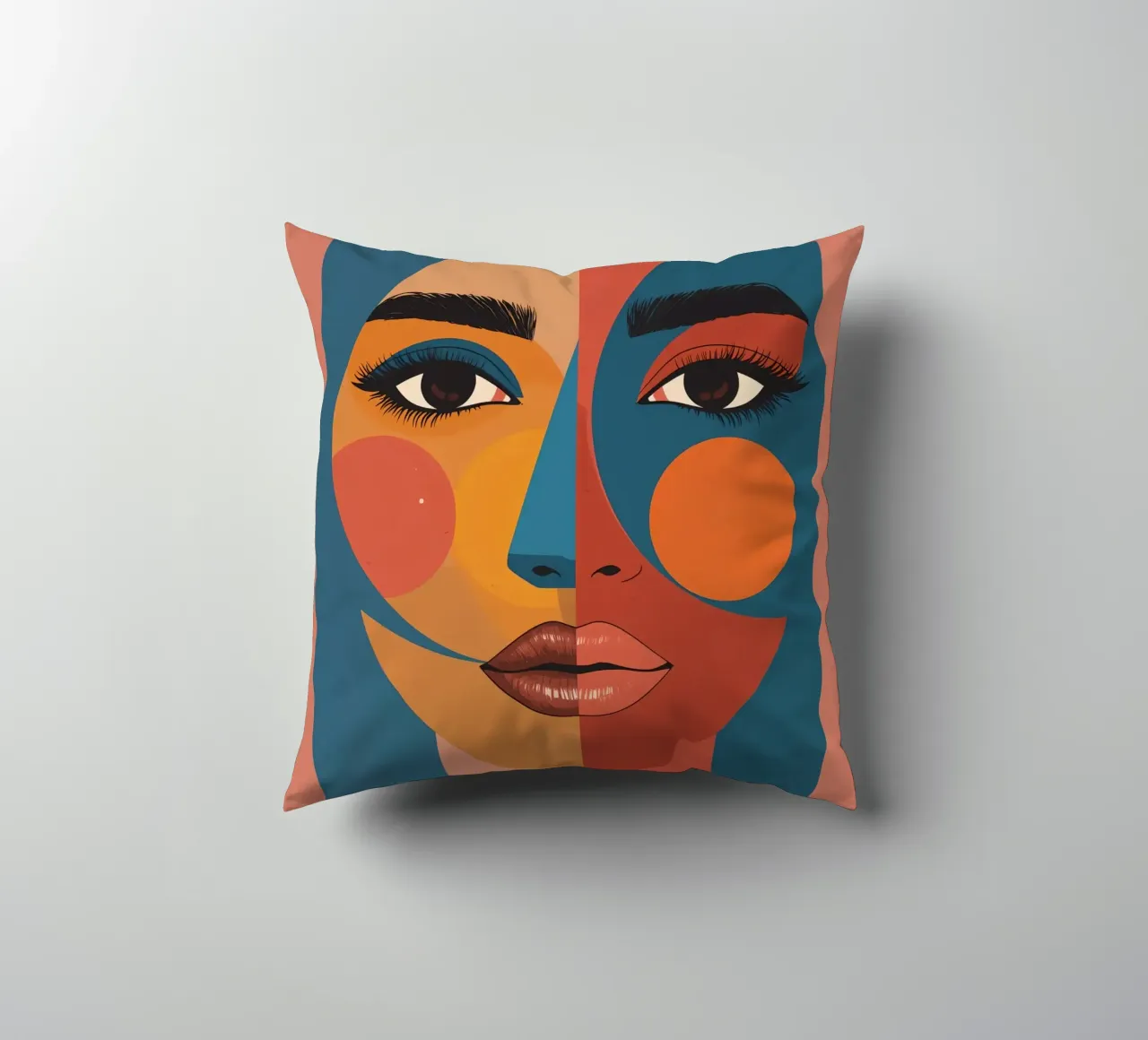 Ritratto astratto diviso da forme geometriche e colore cuscino da DesignDoodle