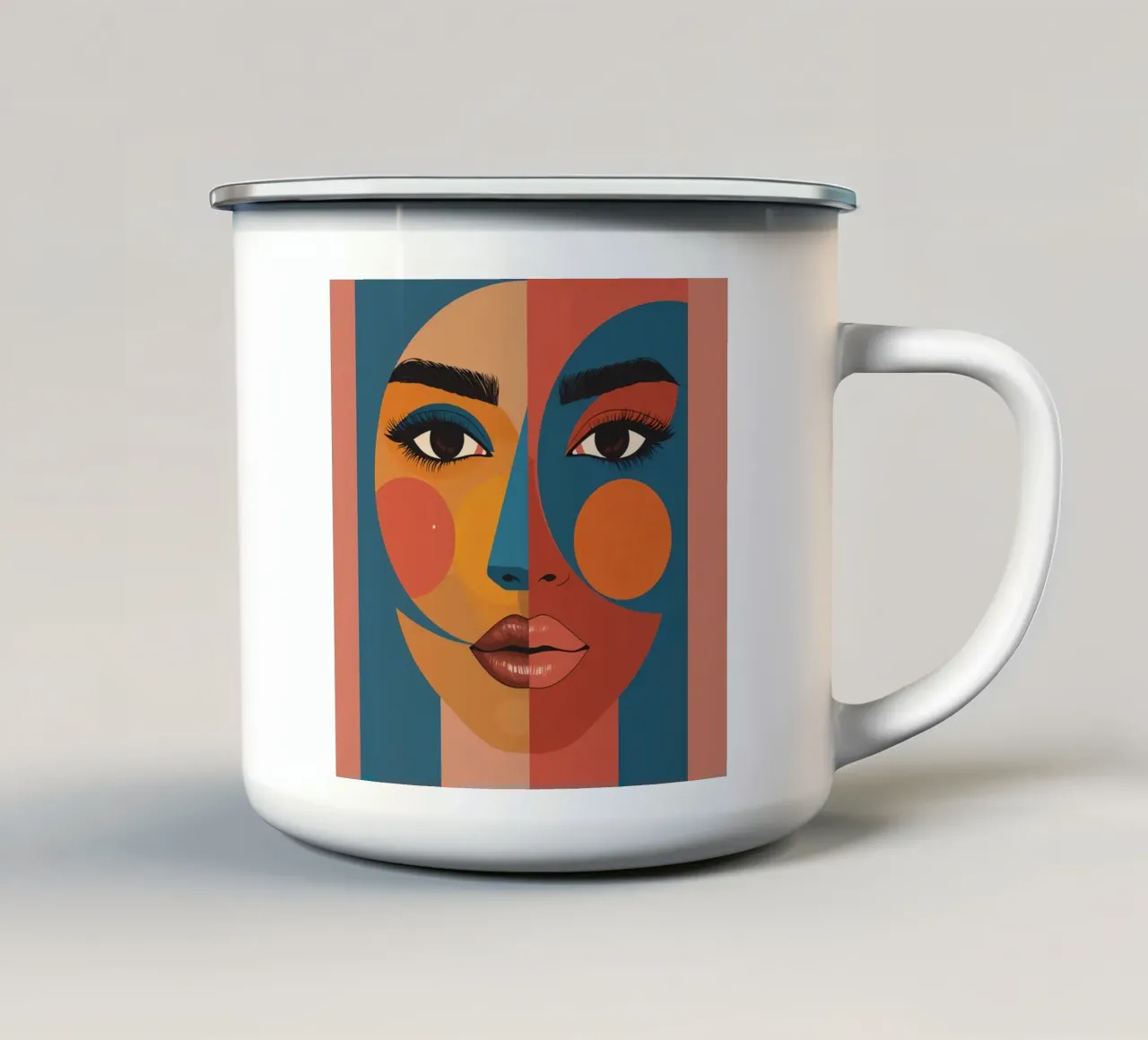 Ritratto astratto diviso da forme geometriche e colore tazza in smalto da DesignDoodle