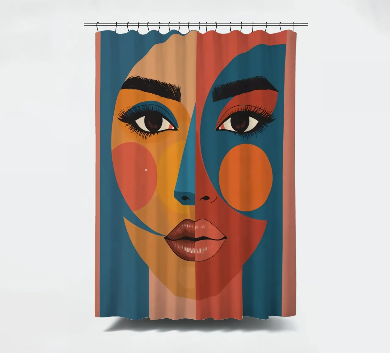 Ritratto astratto diviso da forme geometriche e colore tenda da doccia da DesignDoodle