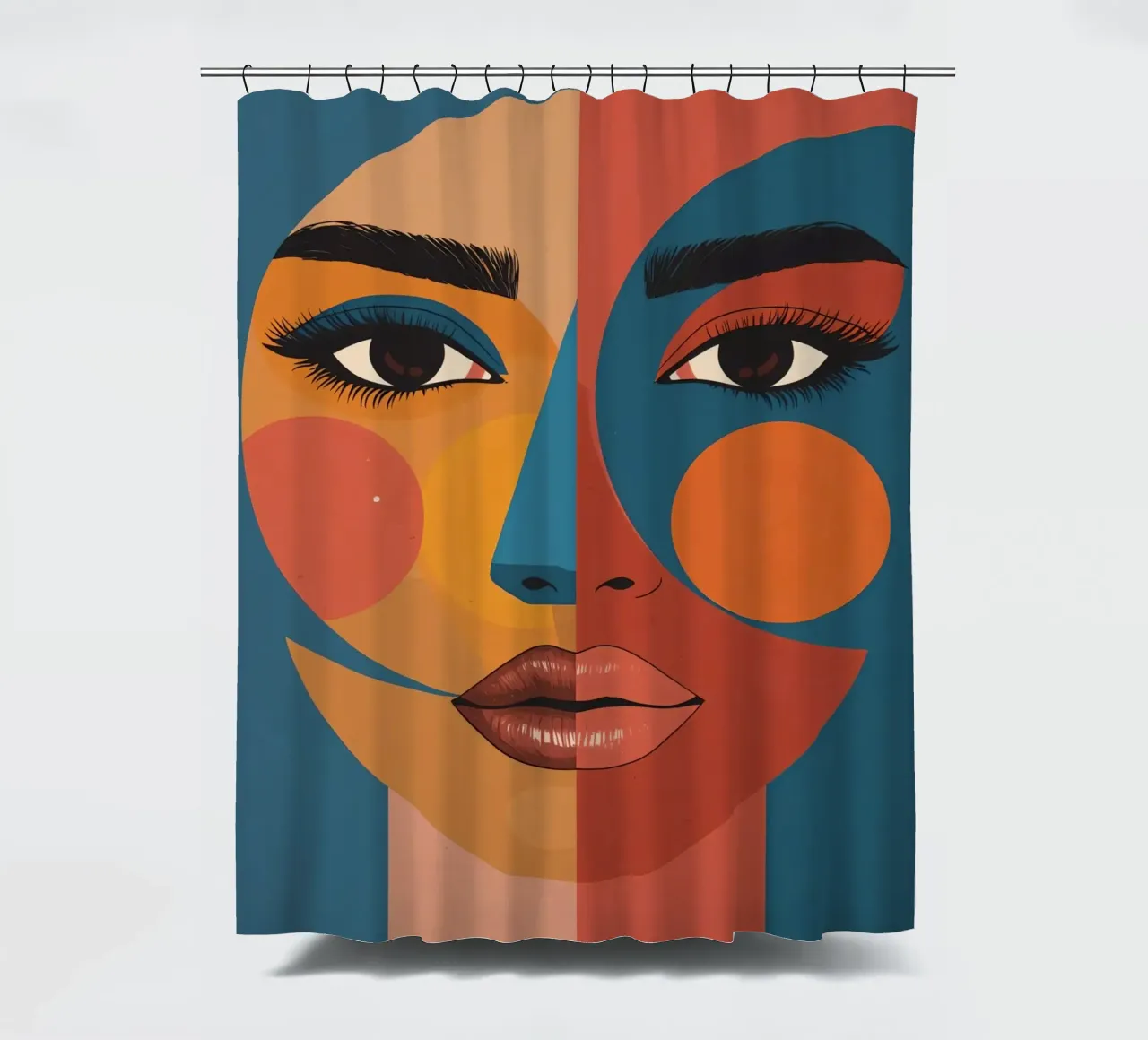 Ritratto astratto diviso da forme geometriche e colore tenda da doccia da DesignDoodle