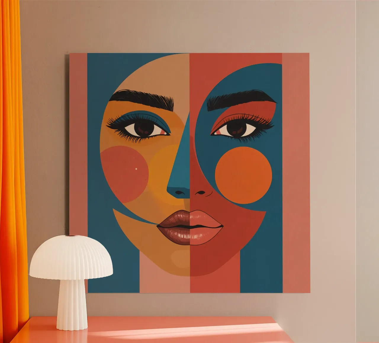 Ritratto astratto diviso da forme geometriche e colore alluminio dibond da DesignDoodle