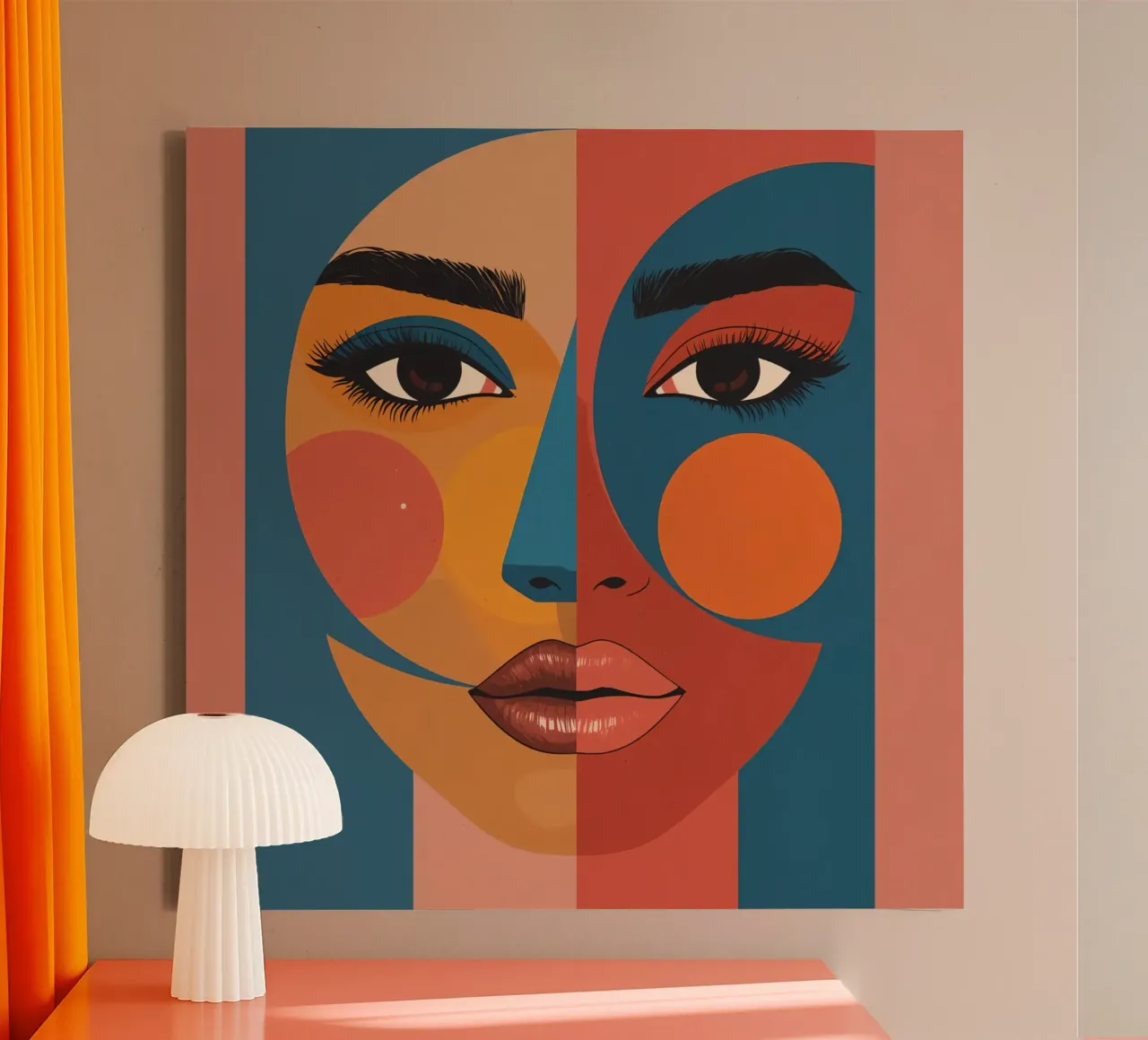 Ritratto astratto diviso da forme geometriche e colore tela con Cornice a cassetta da DesignDoodle