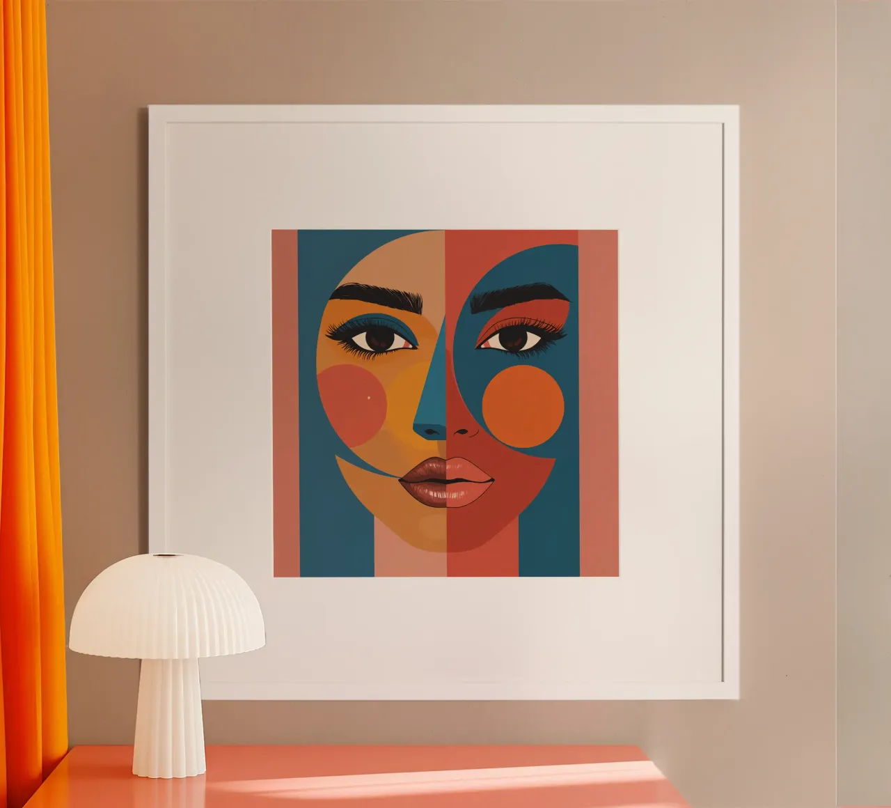 Abstract Portrait Divided by Geometric Shapes and Color poster with plastic frame by DesignDoodle