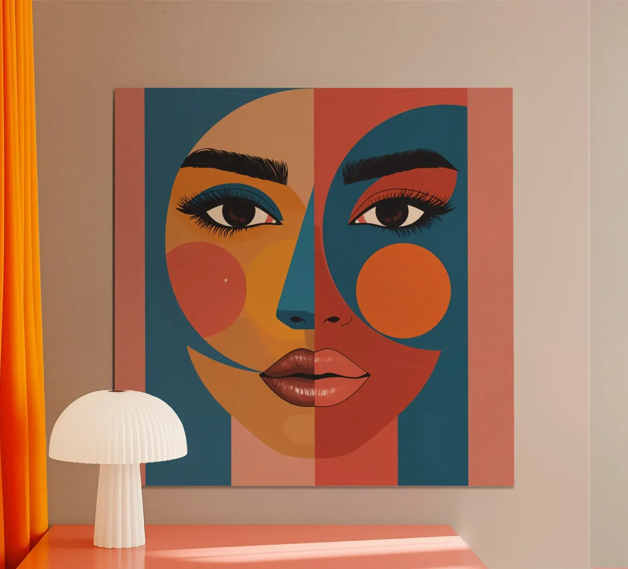 Abstract Portrait Divided by Geometric Shapes and Color poster with plastic frame by DesignDoodle