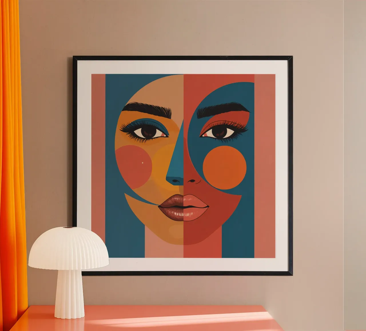 Abstract Portrait Divided by Geometric Shapes and Color poster with plastic frame by DesignDoodle
