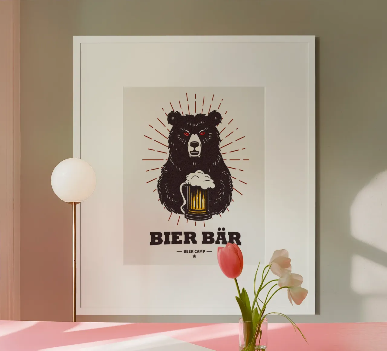 Orso della birra - Campo della birra poster con telaio in alluminio da Black Sign Artwork