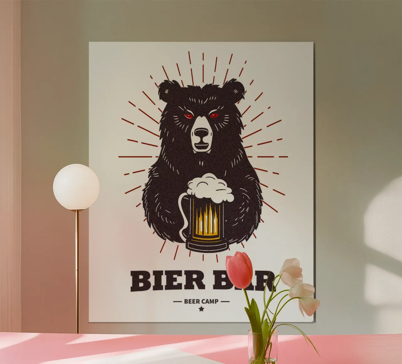 Orso della birra - Campo della birra poster con telaio in alluminio da Black Sign Artwork