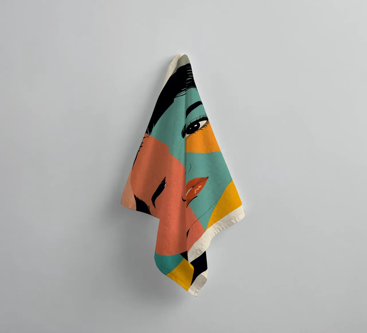Abstract Portrait of a Woman with Geometric Color Blocks towel by DesignDoodle