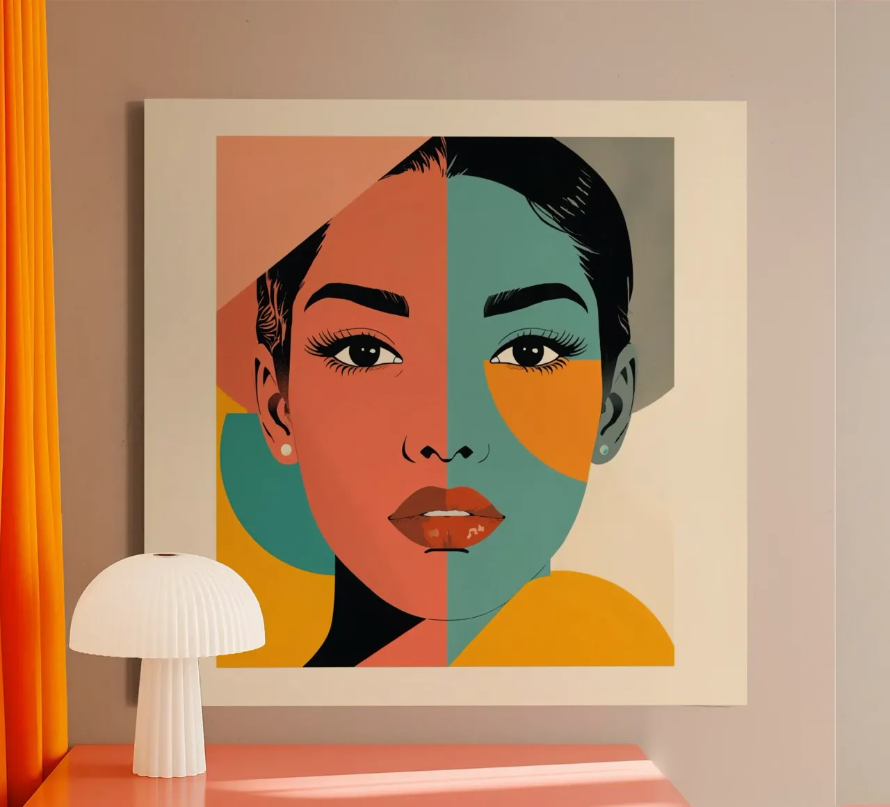 Abstract Portrait of a Woman with Geometric Color Blocks canvas with Floater frame by DesignDoodle