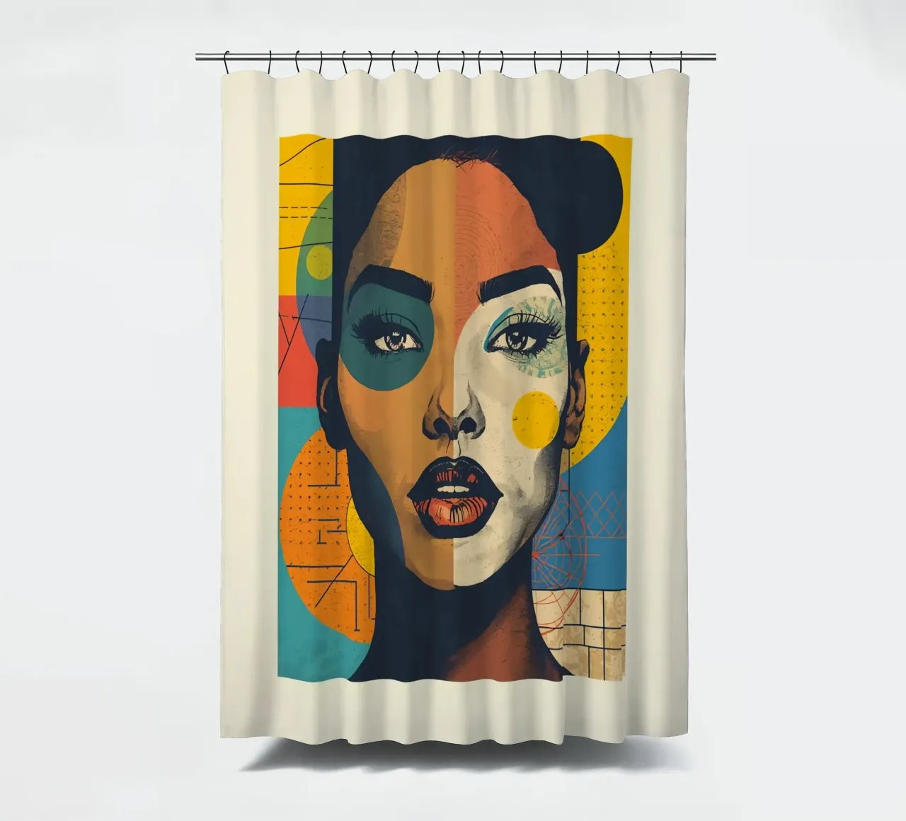 Abstraktes Porträt einer Frau mit geometrischem Hintergrund Duschvorhang von DesignDoodle