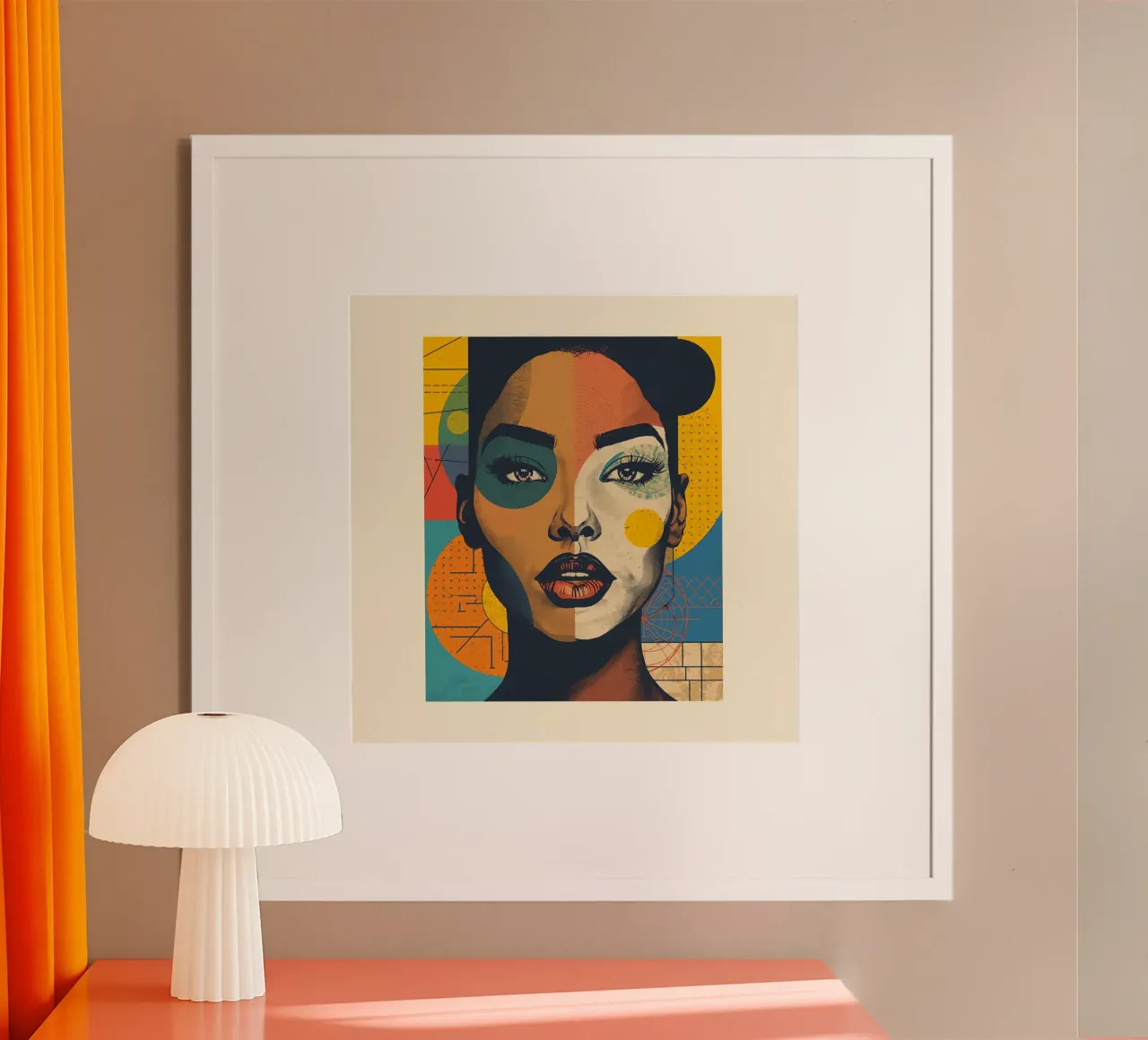 Portrait abstrait d'une femme sur fond géométrique poster de DesignDoodle